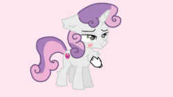 Size: 600x338 | Tagged: safe, artist:sweetsterty, imported from derpibooru, sweetie belle, pony, unicorn, animated, blushing, colt, cute, diasweetes, eye shimmer, foal, gif, hand, heart, heart eyes, horn, male, petting, pink background, rule 63, silver bell, simple background, wingding eyes