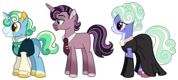 Size: 1426x645 | Tagged: safe, artist:strawberry-spritz, imported from derpibooru, oc, oc only, pony, unicorn, clothes, dress, female, horn, male, mare, necktie, simple background, stallion, transparent background, vest