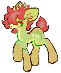Size: 1386x1652 | Tagged: safe, artist:friendlyfloaty, imported from derpibooru, oc, oc only, earth pony, pony, cutie mark, earth pony oc, full body, green coat, green eyes, plant, raised hoof, red mane, short tail, simple background, solo, tail, unamused, white background