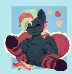 Size: 1833x1893 | Tagged: safe, artist:rhythmpixel, imported from derpibooru, oc, oc only, oc:treading step, pegasus, belly, chest fluff, clothes, dock, happy, male, socks, solo, stallion, tail