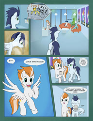 Size: 750x977 | Tagged: safe, artist:marmorexx, imported from ponybooru, fire streak, fleetfoot, high winds, soarin', pegasus, pony, comic:the new wonderbolt, comic, female, male, mare, stallion