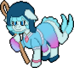 Size: 696x632 | Tagged: safe, artist:bloonacorn, imported from derpibooru, oc, oc only, oc:whaletail, merpony, dorsal fin, fin, fish tail, pixel art, simple background, solo, staff, tail, transparent background