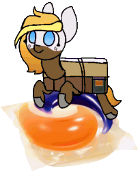 Size: 422x523 | Tagged: safe, artist:nootaz, imported from derpibooru, oc, oc only, oc:looty, animated, loot box, lying, pod, simple background, sitting, smiling, tide, tide pods, transparent background