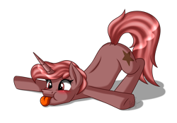 Size: 2300x1600 | Tagged: safe, artist:jack-pie, imported from derpibooru, oc, oc only, oc:mocha, oc:mocha sprinkles, pony, :p, blushing, face down ass up, outstretched arms, silly, simple background, solo, tongue out, transparent background
