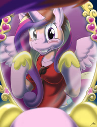 Size: 1772x2325 | Tagged: safe, artist:catmonkshiro, imported from derpibooru, princess cadance, oc, alicorn, anthro, human, arm hooves, breasts, busty princess cadance, clothes, commission, cutie mark, digital art, female, grin, horn, human to pony, mirror, offscreen character, pov, reflection, smiling, solo, solo female, sunglasses, tail, transformation, wings