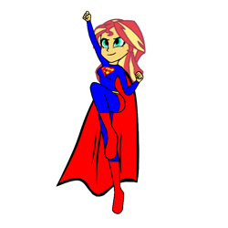 Size: 768x768 | Tagged: source needed, safe, artist:felix lynn, artist:thatradhedgehog, imported from derpibooru, sunset shimmer, equestria girls, crossover, female, simple background, solo, superman, transparent background