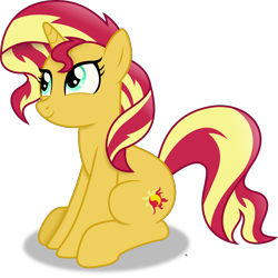 Size: 4449x4445 | Tagged: safe, artist:anime-equestria, imported from derpibooru, sunset shimmer, pony, unicorn, equestria girls, absurd resolution, cute, female, happy, horn, mare, shimmerbetes, simple background, sitting, smiling, solo, transparent background, vector