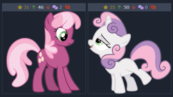 Size: 607x343 | Tagged: safe, imported from derpibooru, cheerilee, sweetie belle, earth pony, pony, unicorn, derpibooru, female, filly, foal, juxtaposition, looking at each other, looking at someone, meta