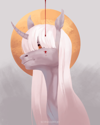 Size: 2000x2500 | Tagged: safe, artist:schnellentod, imported from derpibooru, oc, pony, unicorn, blood, bust, nimbus, red eyes, solo