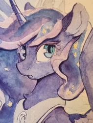 Size: 1458x1916 | Tagged: safe, artist:laymy, imported from derpibooru, princess luna, alicorn, pony, bust, female, mare, solo, traditional art, watercolor painting