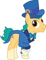 Size: 964x1261 | Tagged: safe, artist:prixy05, imported from derpibooru, hitch trailblazer, earth pony, pony, bowtie, clothes, g5, g5 to g4, generation leap, hat, male, simple background, solo, stallion, suit, top hat, transparent background, vector