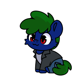 Size: 600x600 | Tagged: safe, artist:sugar morning, imported from derpibooru, oc, oc only, oc:four waters, earth pony, fallout equestria, :3, behaving like a cat, clothes, cute, earth pony oc, jacket, leather, leather jacket, ocbetes, pants, shirt, simple background, sitting, solo, transparent background