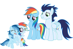 Size: 2856x1935 | Tagged: artist needed, safe, imported from derpibooru, rainbow dash, soarin', oc, oc:ragtag, oc:shooting star, pegasus, pony, female, filly, foal, male, mare, offspring, parent:rainbow dash, parent:soarin', parents:soarindash, shipping, siblings, simple background, soarindash, stallion, straight, transparent background, twins