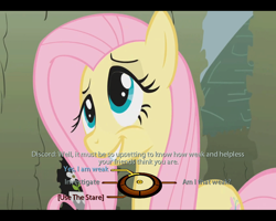 Size: 750x600 | Tagged: dead source, source needed, useless source url, safe, edit, edited screencap, imported from derpibooru, screencap, discord, fluttershy, earth pony, pony, season 2, the return of harmony, crossover, dialogue wheel, female, mare, mass effect, solo