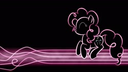 Size: 1920x1080 | Tagged: safe, artist:smockhobbes, imported from derpibooru, pinkie pie, earth pony, pony, black background, cutie mark, eyes closed, female, glow, glowing, happy, hooves, hopping, jumping, lineart, lines, mare, minimalist, modern art, neon, photoshop, simple background, solo, wallpaper