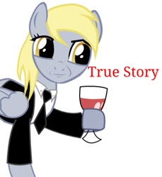 Size: 370x404 | Tagged: dead source, safe, artist:fim-derpy-hooves, imported from derpibooru, derpy hooves, pegasus, pony, clothes, female, mare, meme, reaction image, simple background, solo, suit, true story, white background