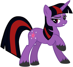 Size: 5000x4582 | Tagged: dead source, safe, artist:maximillianveers, imported from derpibooru, twilight sparkle, oc, oc:twilight spark, pony, unicorn, fanfic:the empty room, absurd resolution, fanfic, fanfic art, female, frown, glare, gritted teeth, lidded eyes, looking back, mare, palindrome get, photoshop, raised hoof, scar, simple background, solo, the empty room, transparent background, unicorn twilight, wanderer d