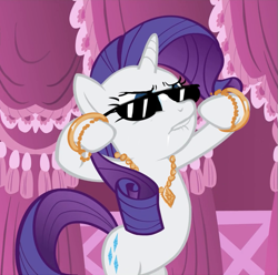 Size: 623x617 | Tagged: safe, artist:ilovemyipod098, imported from derpibooru, rarity, pony, unicorn, female, mare, pimp, show accurate, solo, sunglasses, swag