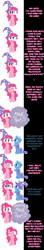 Size: 1000x5685 | Tagged: safe, artist:undead-niklos, imported from derpibooru, pinkie pie, trixie, earth pony, pony, unicorn, comic:pinkie pie says goodnight, blue text, comic, duo, duo female, female, get, hat, mare, photoshop, pink text, repdigit milestone, show accurate, trixie's hat, wizard hat