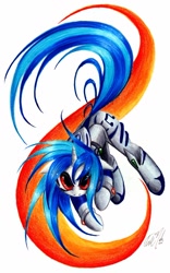 Size: 900x1439 | Tagged: safe, artist:lavosvsbahamut, imported from derpibooru, dj pon-3, vinyl scratch, pony, unicorn, colored pencil drawing, crossover, female, g4, mare, neon genesis evangelion, photoshop elements, simple background, solo, traditional art, white background