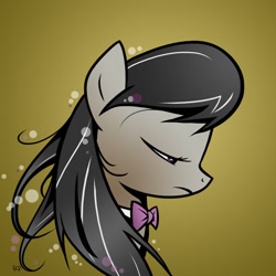 Size: 1440x1440 | Tagged: safe, artist:yikomega, imported from derpibooru, octavia melody, earth pony, pony, bowtie, bubble, bust, cd cover, female, frown, g4, gradient background, looking down, mare, messy mane, photoshop, portrait, profile, sad, solo