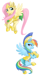 Size: 1500x2750 | Tagged: safe, artist:equestria-prevails, imported from derpibooru, fluttershy, rainbow dash, pegasus, pony, armor, cute, duo, duo female, female, guardsmare, helmet, hoof shoes, mare, royal guard armor, simple background, stars, transparent background, wings, wip