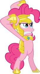 Size: 2157x4000 | Tagged: safe, artist:spaceponies, imported from derpibooru, pinkie pie, earth pony, pony, bipedal, featureless crotch, female, hoof shoes, mare, palindrome get, royal guard armor, show accurate, simple background, solo, transparent background, vector, war face