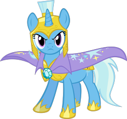 Size: 4264x4000 | Tagged: safe, artist:spaceponies, imported from derpibooru, trixie, pony, unicorn, absurd resolution, brooch, cape, clothes, female, hoof shoes, jewelry, looking at you, mare, royal guard armor, show accurate, simple background, solo, transparent background, trixie's brooch, trixie's cape