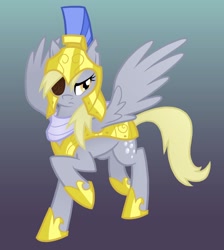 Size: 1700x1900 | Tagged: safe, artist:equestria-prevails, imported from derpibooru, derpy hooves, pegasus, pony, armor, epic derpy, eyepatch, female, general derpy, gradient background, guardsmare, helmet, mare, photoshop, royal guard, royal guard armor, show accurate, solo, wings