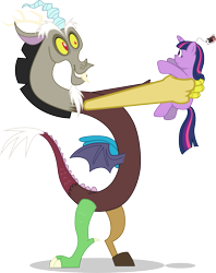 Size: 1193x1506 | Tagged: safe, artist:mattyhex, imported from derpibooru, discord, twilight sparkle, draconequus, pony, unicorn, the return of harmony, antihero, duo, female, holding a pony, inkscape, mare, plushie, price tag, show accurate, simple background, transparent background, twilight sparkle plushie, unicorn twilight, vector