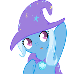 Size: 1000x1000 | Tagged: safe, artist:theparagon, imported from derpibooru, trixie, pony, unicorn, brooch, cape, clothes, cute, diatrixes, female, filly, filly trixie, foal, hat, jewelry, simple background, solo, trixie's brooch, trixie's cape, trixie's hat, white background, younger