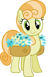 Size: 1988x3163 | Tagged: safe, artist:breadking, imported from derpibooru, junebug, earth pony, pony, secret of my excess, background pony, basket, female, flower, happy, high res, inkscape, looking at you, mare, simple background, smiling, smiling at you, solo, transparent background, vector