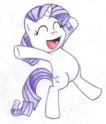 Size: 1161x1357 | Tagged: safe, artist:kisaknight, imported from derpibooru, rarity, pony, unicorn, cute, featureless crotch, female, filly, filly rarity, foal, happy, jumping, raribetes, simple background, smiling, solo, traditional art, younger