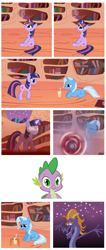 Size: 1429x3358 | Tagged: safe, artist:the smiling pony, imported from derpibooru, spike, steven magnet, trixie, twilight sparkle, dragon, pony, sea serpent, unicorn, comic, female, glowing eyes, glowing horn, inkscape, male, mare, moustache, unicorn twilight, vector