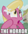 Size: 431x509 | Tagged: safe, edit, edited screencap, imported from derpibooru, screencap, lily, lily valley, earth pony, pony, applebuck season, bridle gossip, season 1, background pony, dialogue, female, flower, flower in hair, image macro, lily (flower), mare, meme, open mouth, reaction image, solo, text, the horror