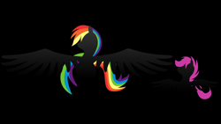 Size: 3840x2160 | Tagged: safe, artist:klaxa, imported from derpibooru, rainbow dash, scootaloo, pegasus, pony, black background, duo, duo female, female, filly, first scootaloo picture, foal, g4, high res, inkscape, lineless, mare, outline, rainbow, silhouette, simple background, spread wings, vector, wallpaper, wings