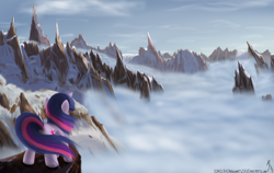 Size: 1900x1200 | Tagged: dead source, safe, artist:sonicrainboom93, imported from derpibooru, twilight sparkle, pony, unicorn, butt, cloud, cloudy, female, g4, mare, mountain, mountain range, painting, plot, scenery, scenery porn, signature, solo, twibutt, unicorn twilight, windswept mane