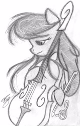 Size: 2047x3220 | Tagged: dead source, safe, artist:bronyfang, imported from derpibooru, octavia melody, earth pony, pony, bipedal, cello, female, grayscale, high res, mare, monochrome, musical instrument, sketch, solo, traditional art