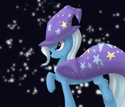 Size: 2000x1700 | Tagged: dead source, safe, artist:whilly, imported from derpibooru, trixie, pony, unicorn, angry, cape, clothes, female, hat, mare, raised hoof, solo, trixie's cape, trixie's hat