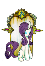 Size: 800x1160 | Tagged: safe, artist:foxinshadow, imported from derpibooru, rarity, pony, unicorn, eyes closed, female, mare, mirror, simple background, sitting, solo