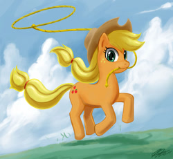 Size: 1500x1380 | Tagged: safe, artist:johnjoseco, imported from derpibooru, applejack, earth pony, pony, female, lasso, mare, mouth hold, photoshop, running, solo