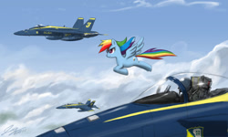 Size: 1500x901 | Tagged: safe, artist:johnjoseco, imported from derpibooru, rainbow dash, human, pegasus, pony, aircraft, blue angels, female, flying, jet, mare, photoshop, solo