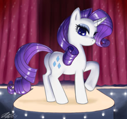 Size: 1200x1122 | Tagged: safe, artist:johnjoseco, imported from derpibooru, rarity, pony, unicorn, butt, curtains, female, mare, photoshop, plot, runway, solo, stage