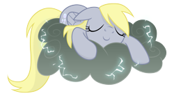 Size: 2000x1100 | Tagged: safe, artist:equestria-prevails, imported from derpibooru, derpy hooves, pegasus, pony, cloud, cutie mark, eyes closed, female, floppy ears, hooves, lightning, lying on a cloud, mare, on a cloud, prone, simple background, sleeping, solo, stormcloud, transparent background, wallpaper, wings