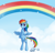Size: 810x780 | Tagged: safe, artist:alipes, imported from derpibooru, rainbow dash, pegasus, pony, bipedal, cloud, female, happy, mare, palindrome get, rainbow, rearing, smiling, solo, spread wings, standing on two hooves, wings