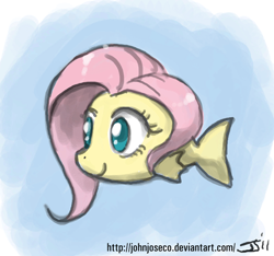 Size: 600x561 | Tagged: safe, artist:johnjoseco, imported from derpibooru, fluttershy, fish, adobe imageready, cute, female, fishified, flutterfish, solo, species swap, underwater, wat, watershy