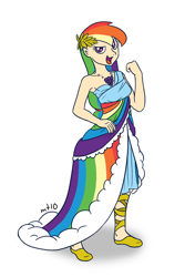 Size: 600x900 | Tagged: safe, artist:empty-10, imported from derpibooru, rainbow dash, human, clothes, dress, female, gala dress, humanized, photoshop, simple background, solo, white background