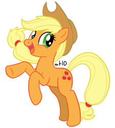 Size: 540x600 | Tagged: safe, artist:empty-10, imported from derpibooru, applejack, earth pony, pony, female, happy, mare, photoshop, rearing, simple background, solo, white background
