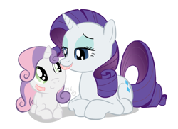 Size: 600x436 | Tagged: safe, artist:empty-10, imported from derpibooru, rarity, sweetie belle, pony, unicorn, bandaid, belle sisters, female, filly, first aid, injured, mare, photoshop, prone, simple background, white background