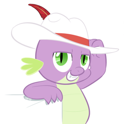 Size: 700x700 | Tagged: safe, artist:empty-10, imported from derpibooru, spike, dragon, hat, male, photoshop, pimp hat, simple background, smiling, solo, white background